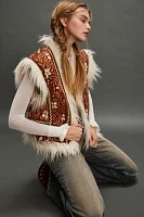 Understated Leather Embroidered Fur Vest