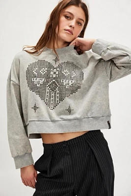 OneTeaspoon Studded Heart Cropped Sweatshirt