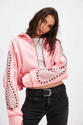 Candy Coral Studded Cropped Hoodie