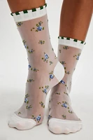 Ashley Flower Sheer Crew Socks