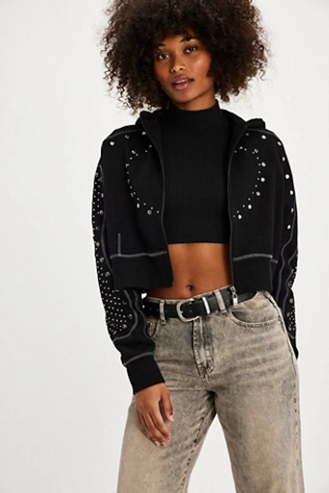 OneTeaspoon Heart Studded Cropped Hoodie