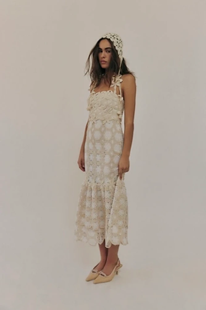 PatBo Natural Crochet Midi Dress