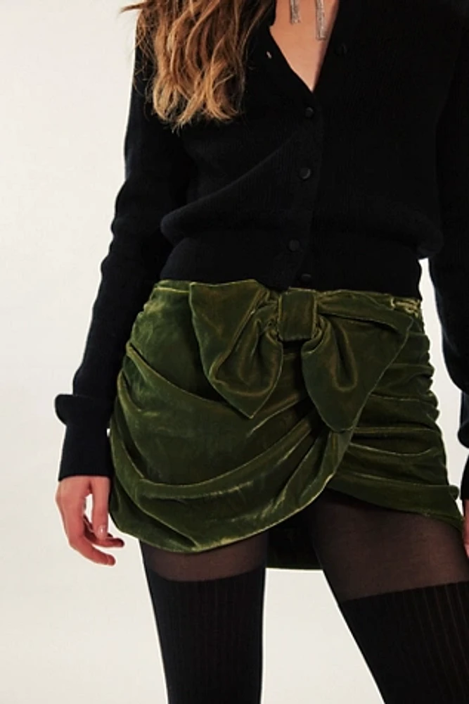 For Love & Lemons Martini Olive Velvet Mini Skirt