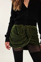 For Love & Lemons Martini Olive Velvet Mini Skirt