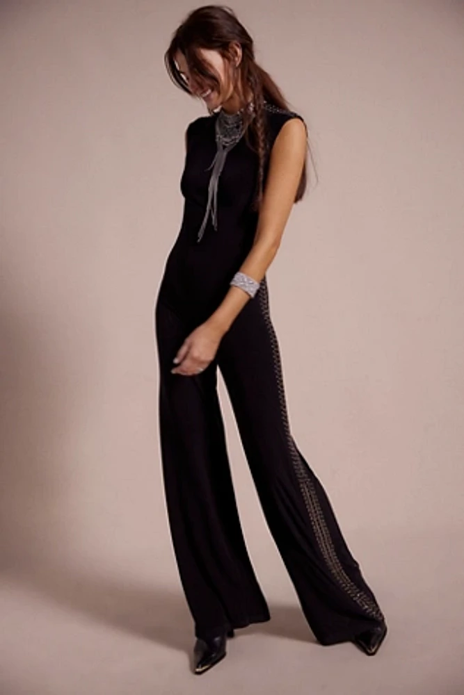 Norma Kamali Gunmetal Stud Sleeveless Jumpsuit