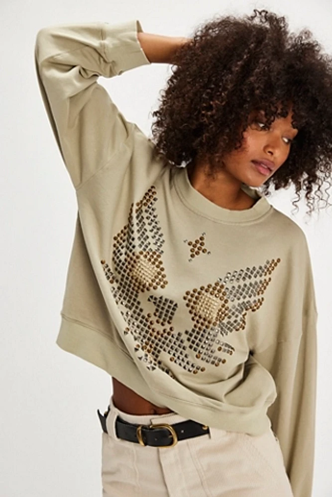 OneTeaspoon Sundae Eagle Studded Crew