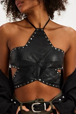 OneTeaspoon Leather Star Studded Top