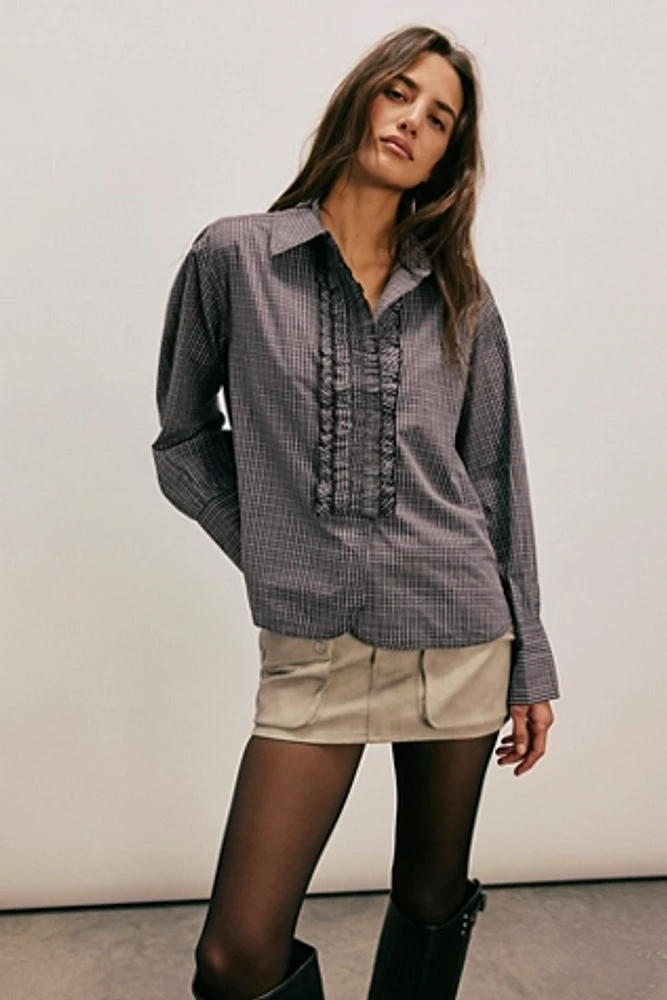 We The Free Small Check Ruffle Shirt