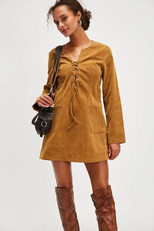 knee length dresses for ladies Free People Atlas Suede Mini Dress