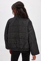 Dolman Quilted Textured Denim Jacket