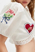 For Love & Lemons Mi Amore Embroidered Top