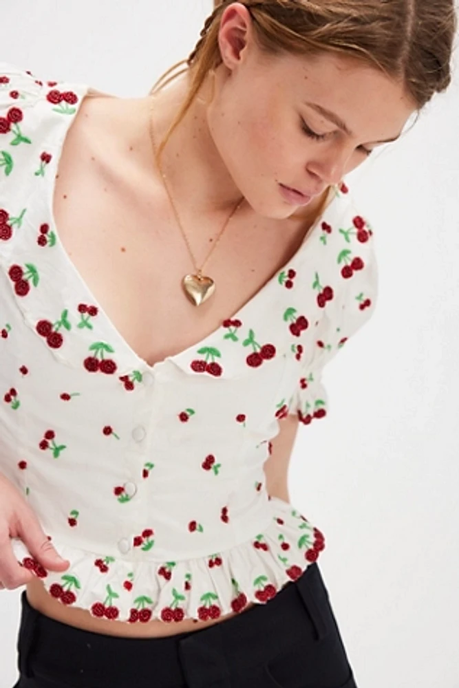 For Love & Lemons Beaded Cherries Top
