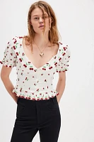 For Love & Lemons Beaded Cherries Top