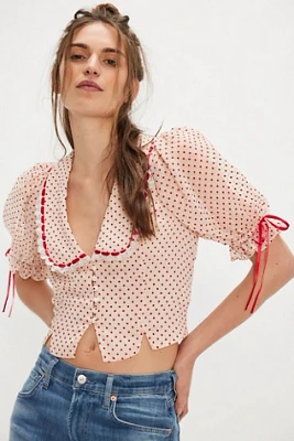For Love & Lemons Dot Puff Sleeve Top