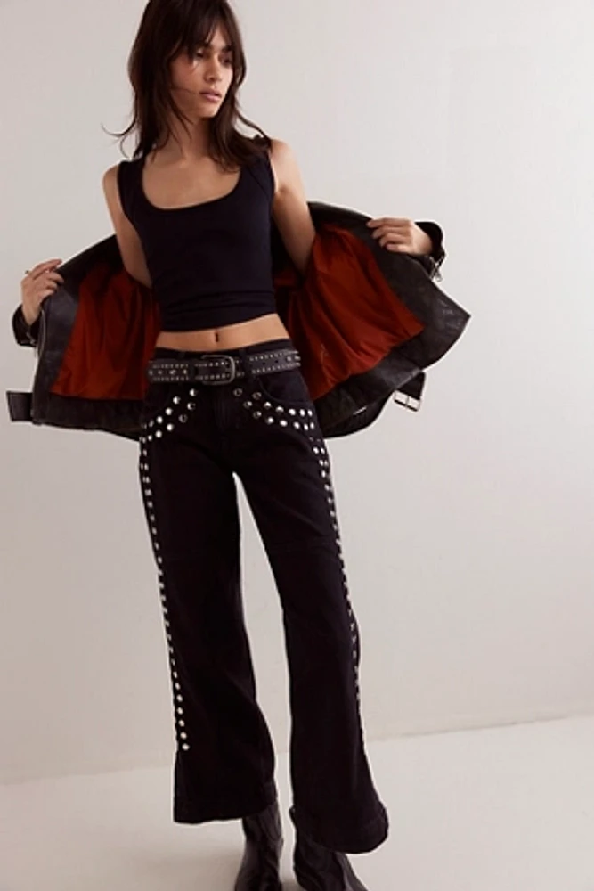 Tricia Fix Studded Benji Wide-Leg Jeans