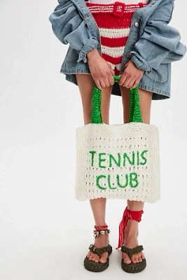 Tennis Club Raffia Tote Bag