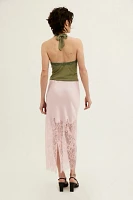 LoveShackFancy Ilene Satin Lace Maxi Skirt