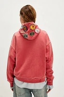 Found Faded Red Multi-Patch Hoodie