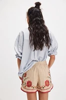 Coastal Blooms Embroidered Pull-On Shorts