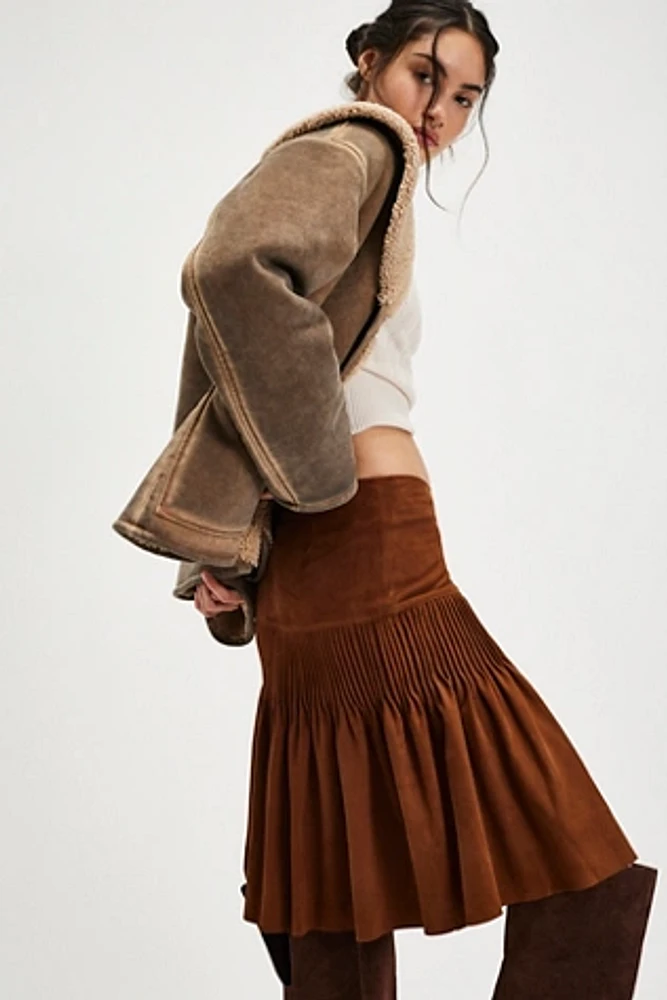 Nigel Preston Pintuck Suede Skirt