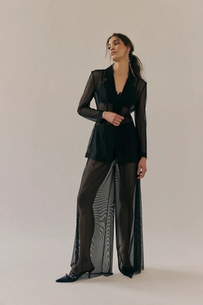 Norma Kamali Single-Breasted Sheer Suit Set