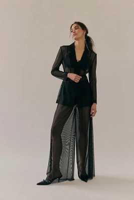 Norma Kamali Single-Breasted Sheer Suit Set