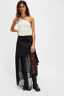 ESTHE Pleated Asymmetric Midi Skirt