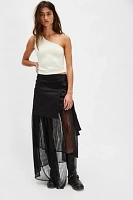 ESTHE Pleated Asymmetric Midi Skirt