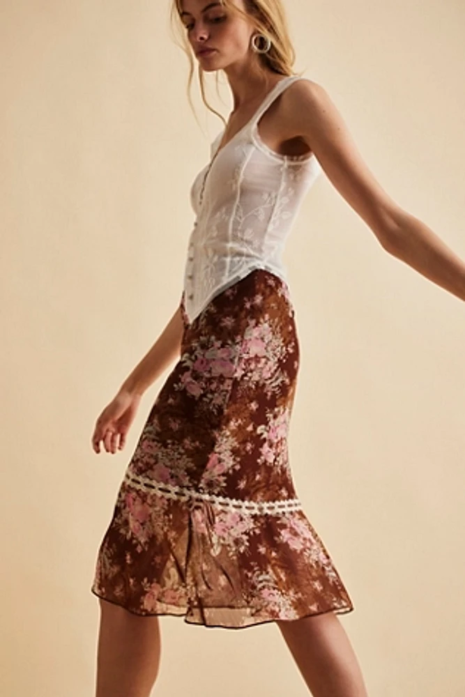 Romantic Roses Printed Midi Skirt