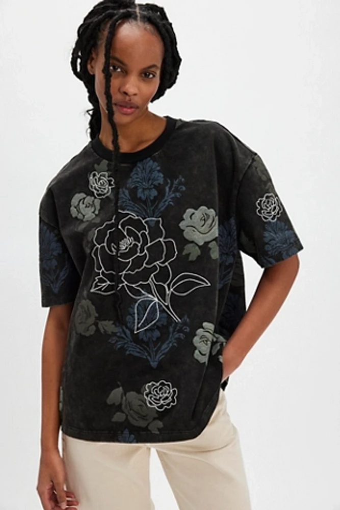 Denim and Bone Floral Grunge Embroidered Tee