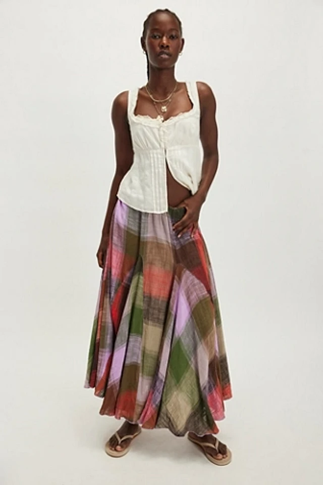 chinese dress ladies Erma Drop Waist Linen Dress-Blue, Pink and Green Madras