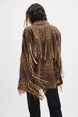 We The Free Fringe Out Vegan Suede Animal Print Jacket
