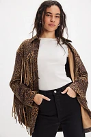 We The Free Fringe Out Vegan Suede Animal Print Jacket