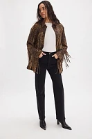 We The Free Fringe Out Vegan Suede Animal Print Jacket