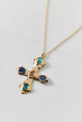 Multicolor Gem Cross Pendant Necklace