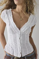 Kimchi Blue Ria Ruffle Cotton Gauze Button-Front Blouse