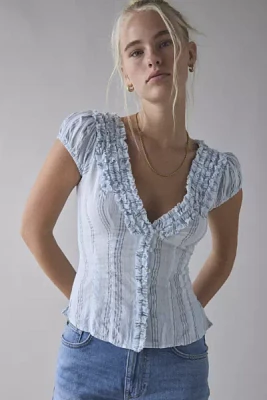Kimchi Blue Ria Ruffle Cotton Gauze Button-Front Blouse