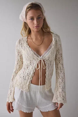 Kimchi Blue Cabo Crochet Tie-Front Flyaway Cardigan