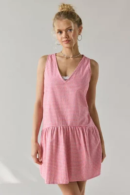 Motel Margare Gingham Drop Waist Shift Mini Dress
