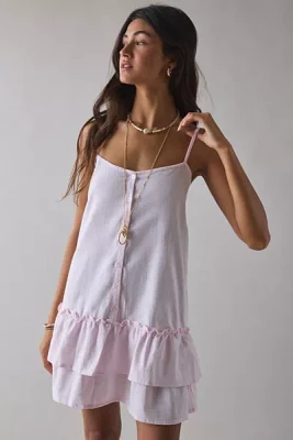 Motel Malina Drop Waist Ruffle Cotton Mini Dress