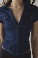 BDG Polly Denim Slim Short Sleeve Button-Up Shirt
