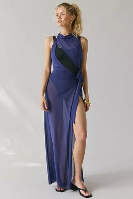 Jaded London Azevedo Sheer Mesh Knotted Halter Maxi Dress