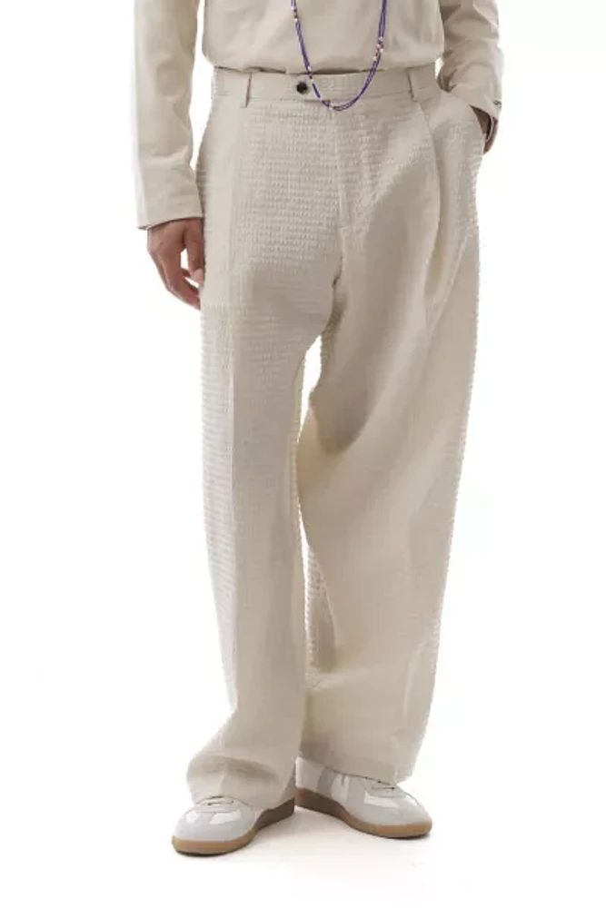 LC23 Seersucker Wide Leg Trouser Pant