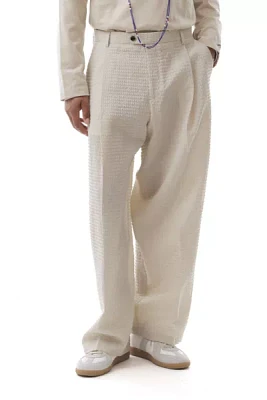 LC23 Seersucker Wide Leg Trouser Pant