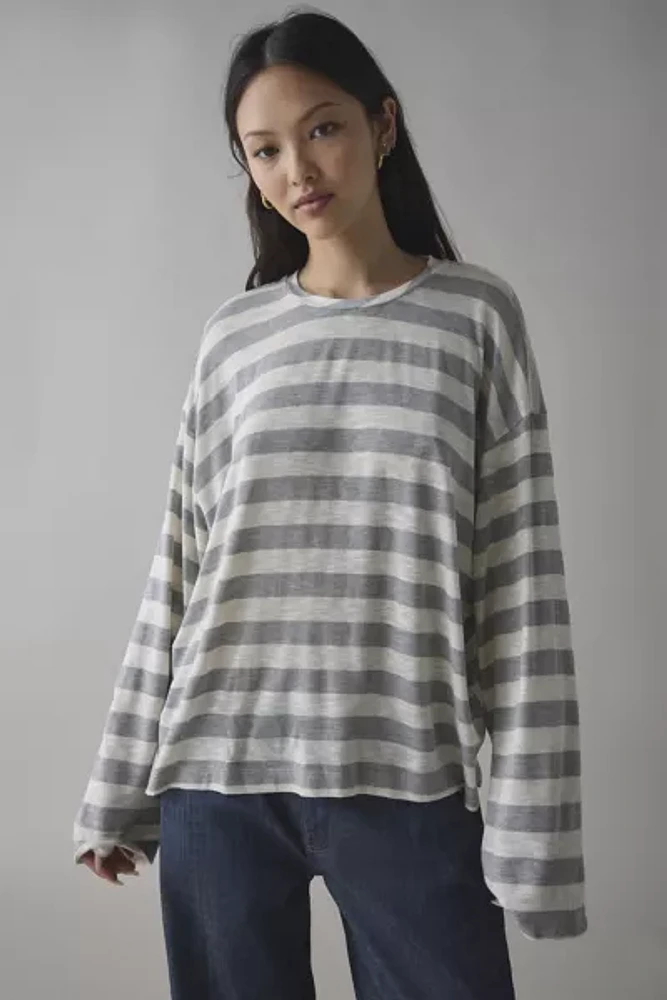 ReMADE By UO Remnants Striped Drippy Sleeve Sweater