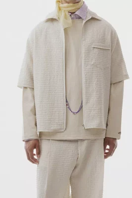 LC23 Seersucker Zip-Up Short Sleeve Shirt