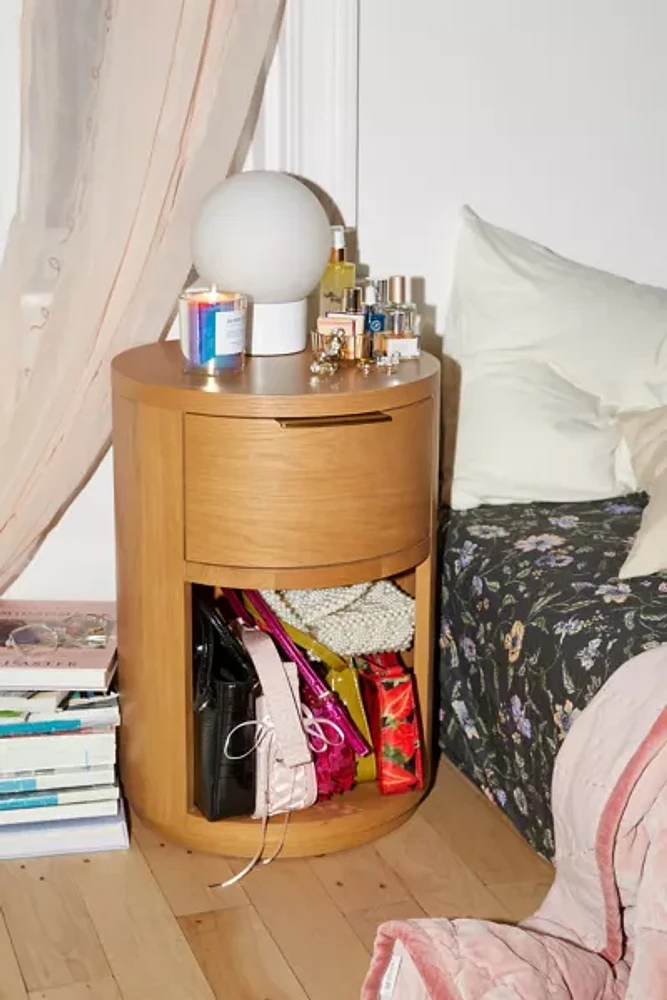 Kane Round Wood Storage Nightstand