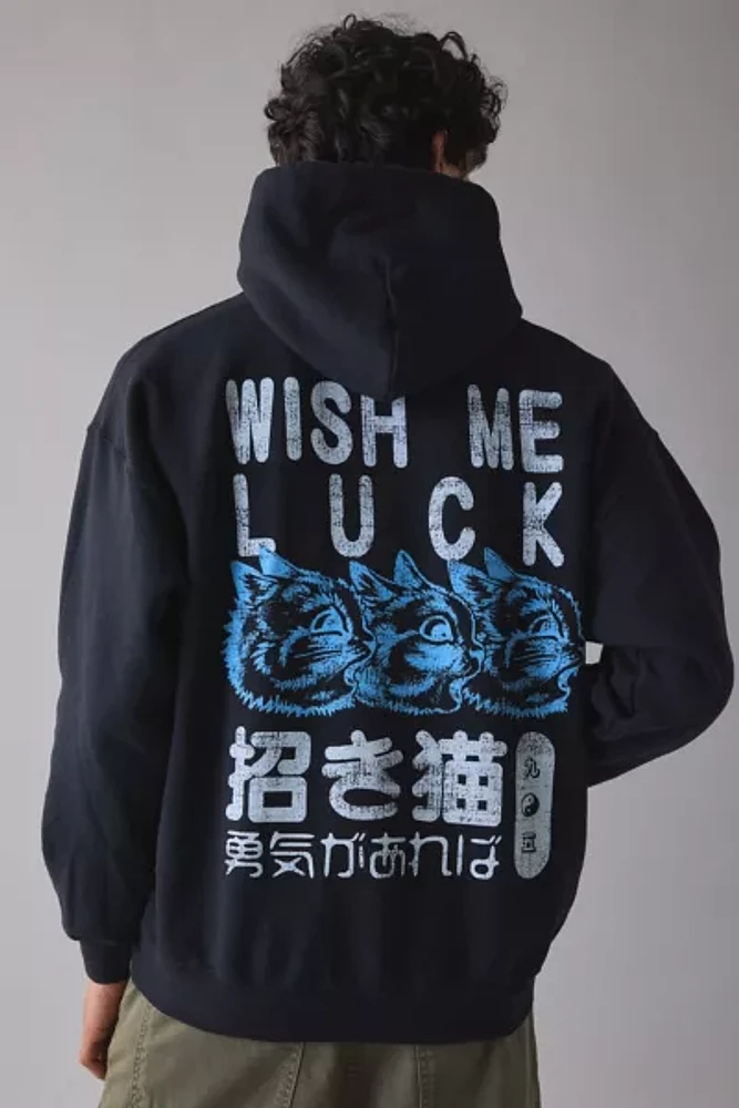Wish Me Luck Cat Graphic Hoodie Sweatshirt