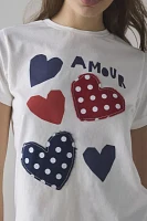 Amour Polka Dot Hearts Applique Graphic Slim Tee