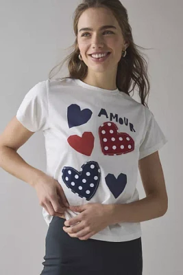 Amour Polka Dot Hearts Applique Graphic Slim Tee